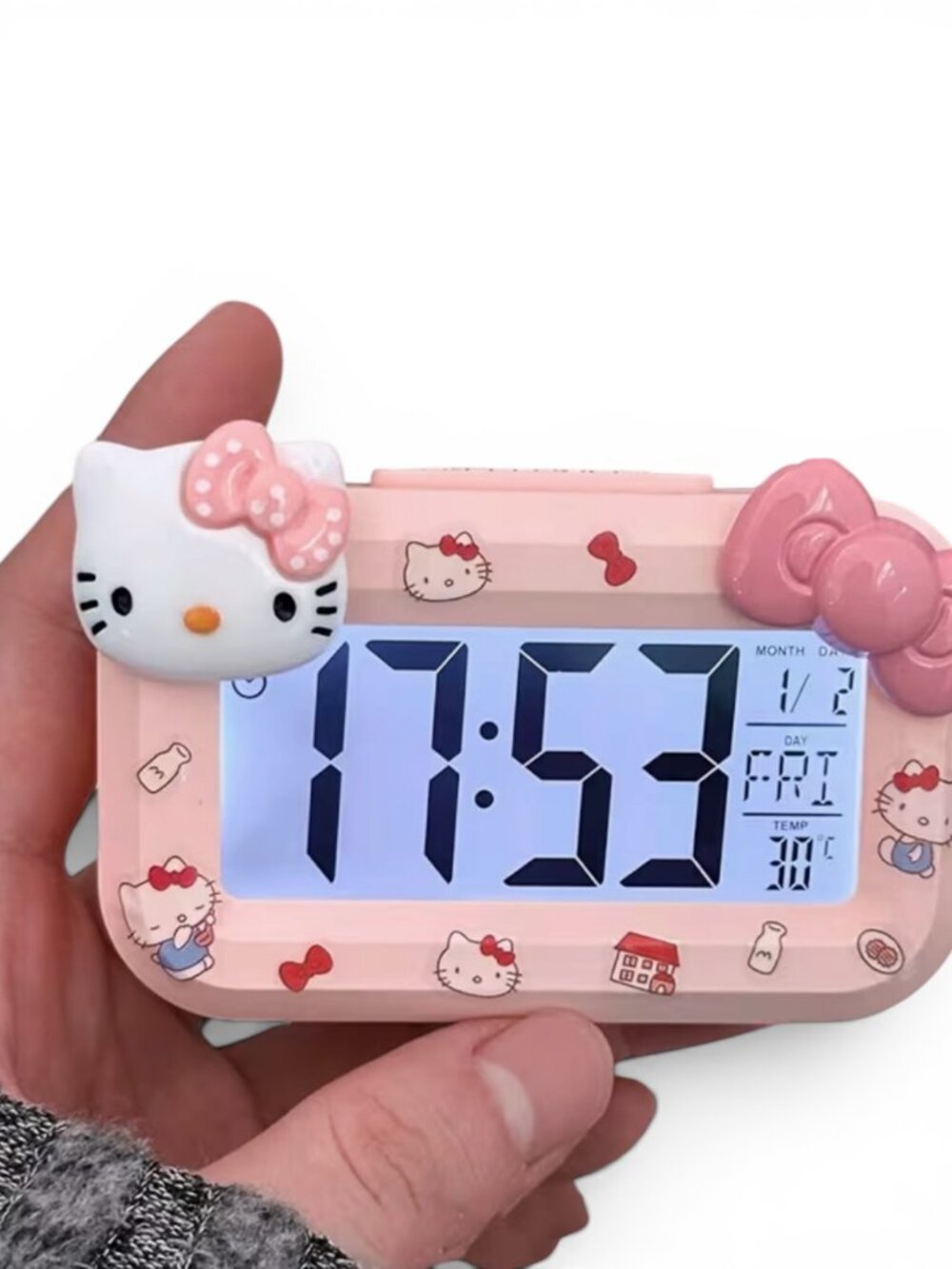 Sanrio Hello Kitty Pink Digital Alarm Clock Night Light w/ DIY Stickers